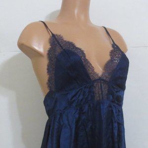 Victoria's Secret Babydoll Lace Trim Satin Navy M